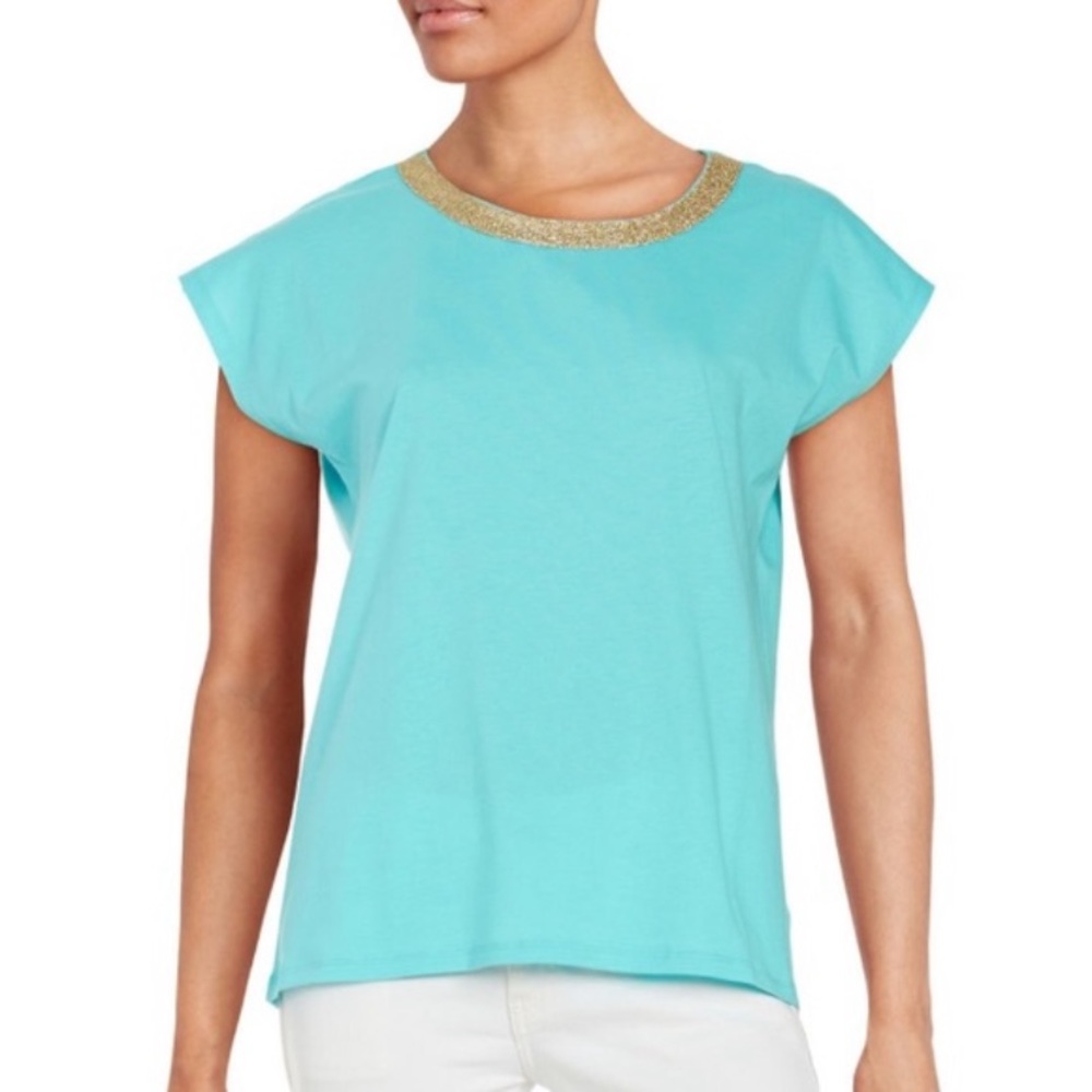 MICHAEL Michael Kors Metallic Gold Trim Top Size L
